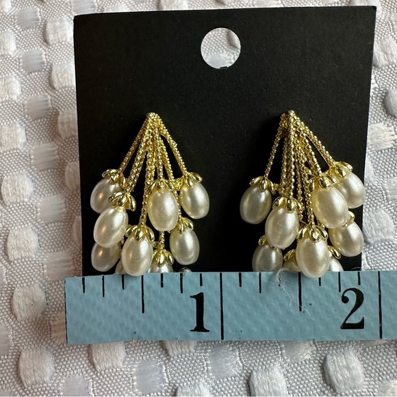 Gold and White Chandelier Earrings with Pearl Drops - Picture 9 of 14